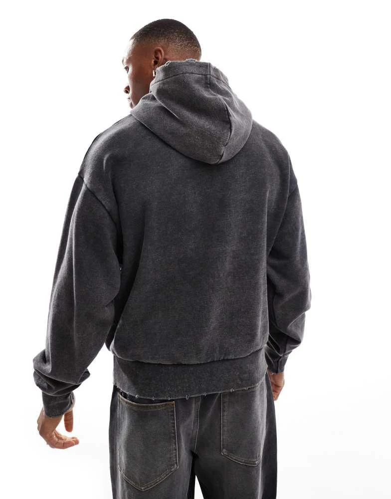 Bershka Bershka washed hoodie in charcoal 3