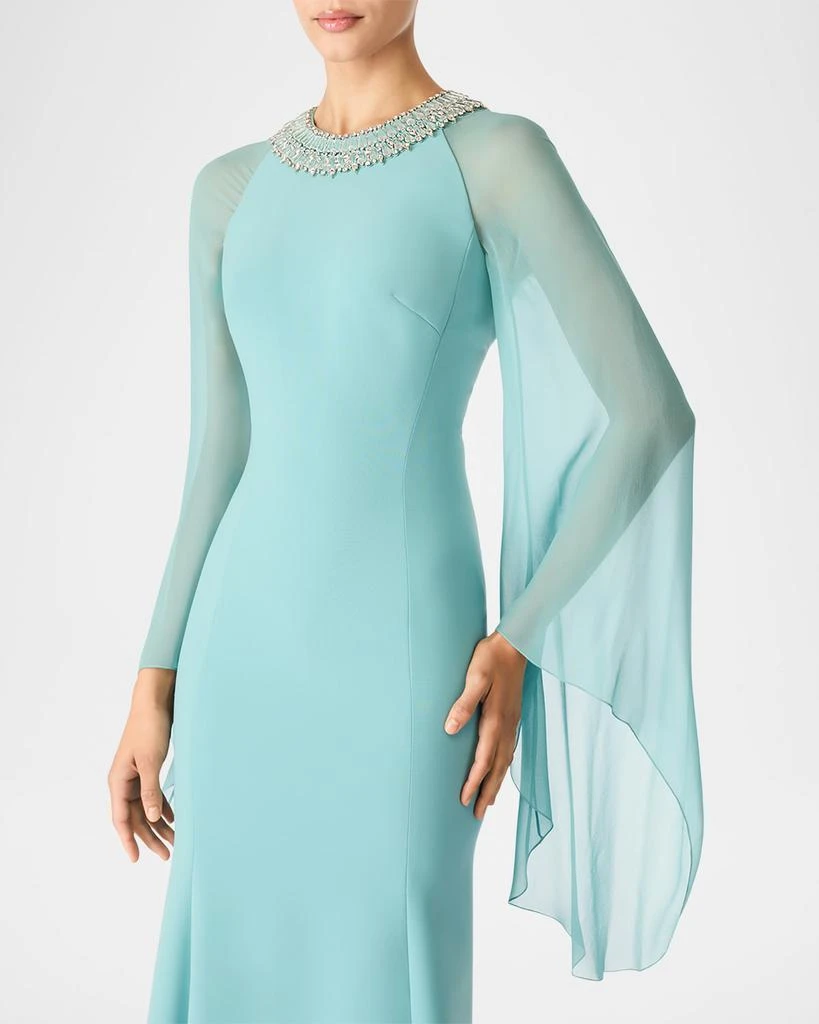 Jenny Packham Charma Crystal-Neck Flare-Sleeve Gown 5