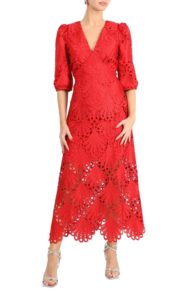 Adelyn Rae Kinsley Puff Sleeve Lace Midi Dress 4