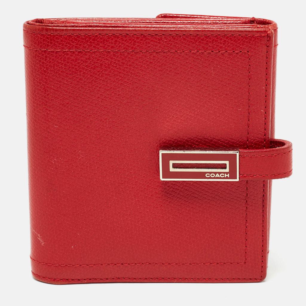 Coach Coach Red Leather Metal Flap Compact Wallet