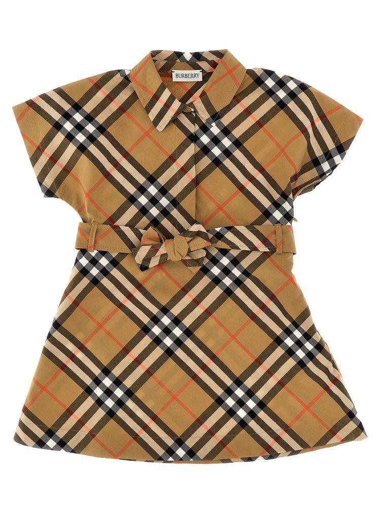 Burberry Burberry Kids Checked Tied-Waist Shirt Dress