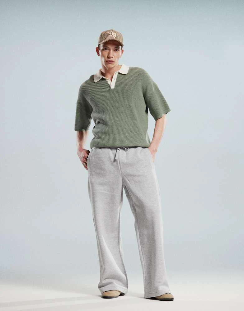 ASOS ASOS DESIGN relaxed knitted polo with 3/4 length sleeves in sage green 2
