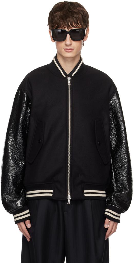 Dries Van Noten Black Zip Faux-Leather Bomber Jacket