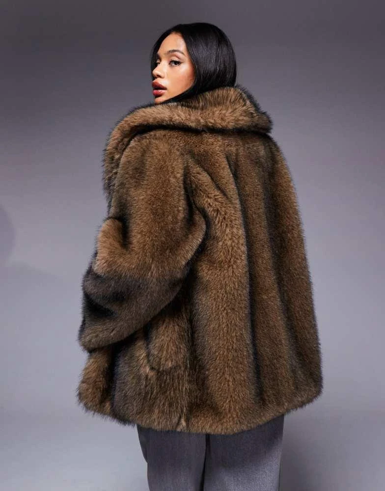 Aria Cove Aria Cove faux fur oversized collar wide sleeve jacket in brown tipped fur 4