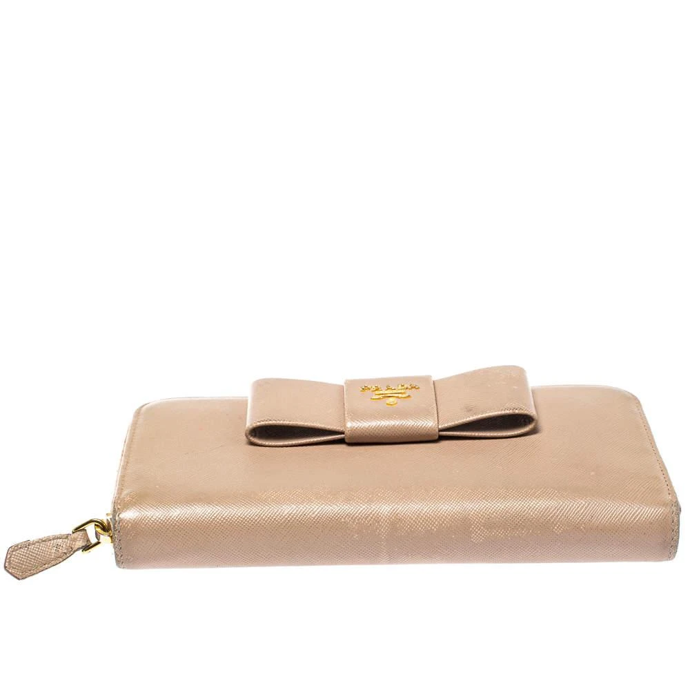 Prada Prada Beige Saffiano Leather Bow Zip Around Wallet 7