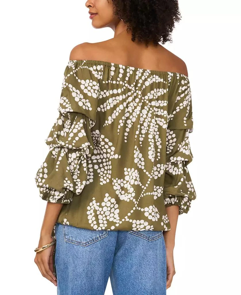 Vince Camuto Women's Tropical-Print Off-The-Shoulder Bubble 3/4-Sleeve Tie-Front Blouse 2