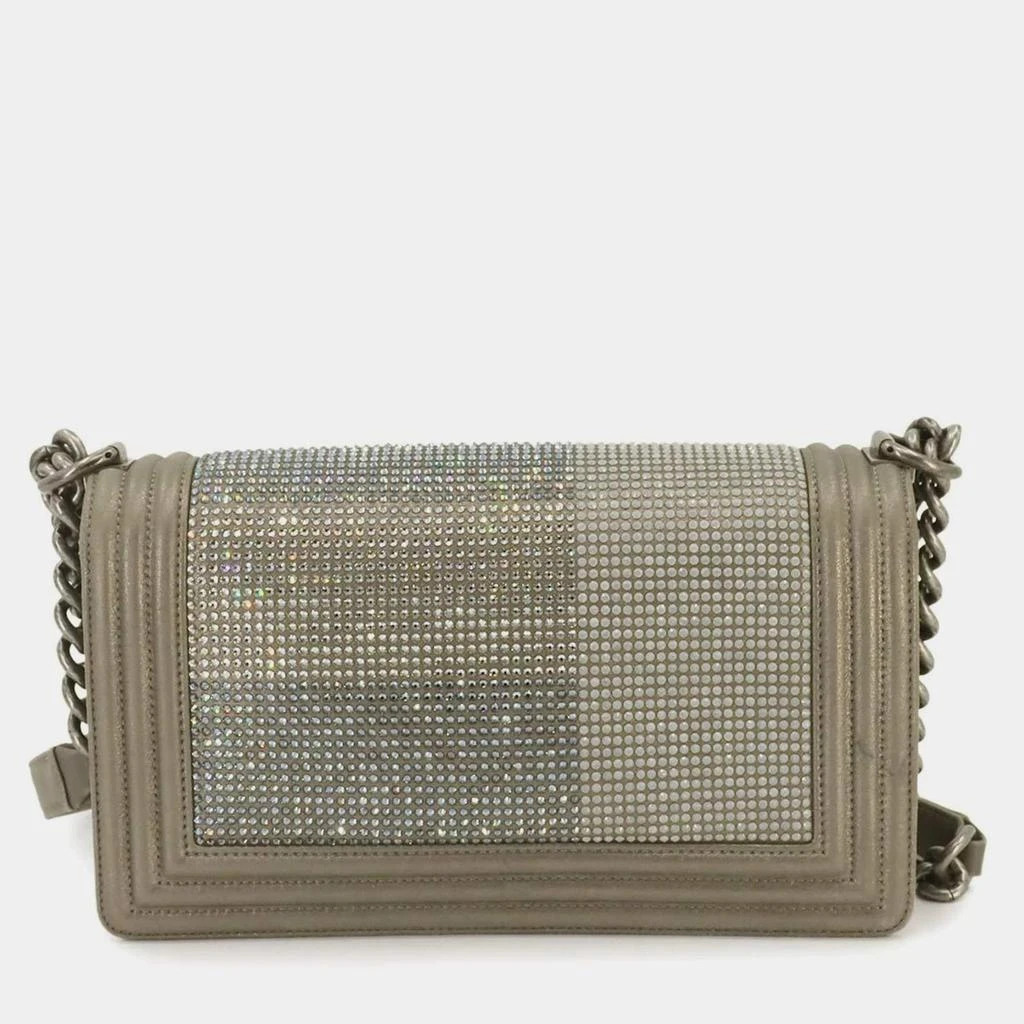 Chanel Chanel Metallic Gray Leather Rhinestone Boy Bag 4