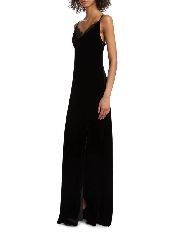 L'Agence Venice Velvet-Lace Cowlneck Gown 3