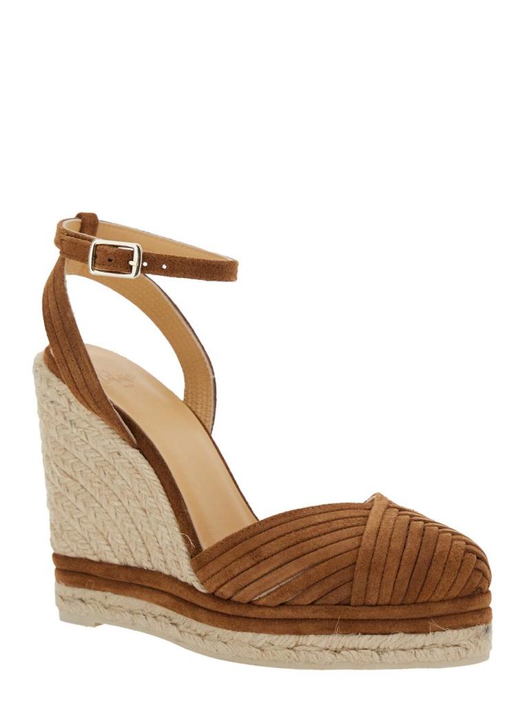 CASTAÑER 'Colina' Brown Wedges With Ankle Strap Closure And V Neck In Leather Woman