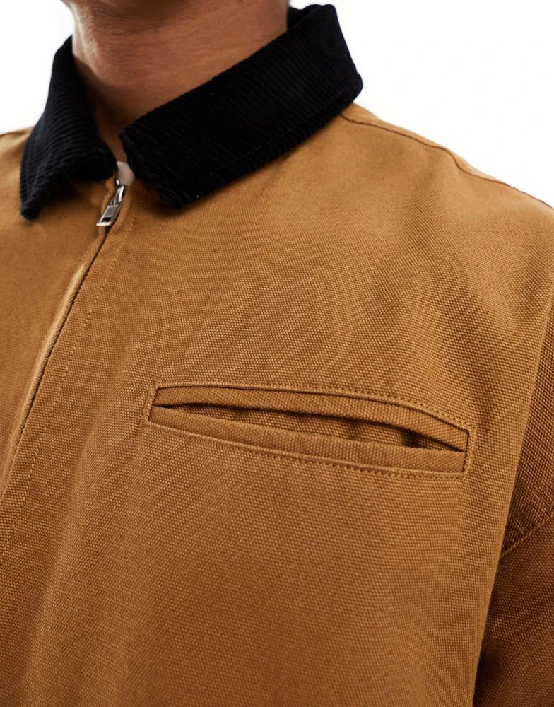 ASOS ASOS DESIGN oversized washed harrington jacket with cord collar in tan 4