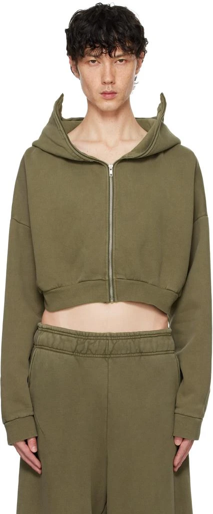 Entire Studios Khaki Cropped Full Zip Hoodie - Tops - BeyondStyle