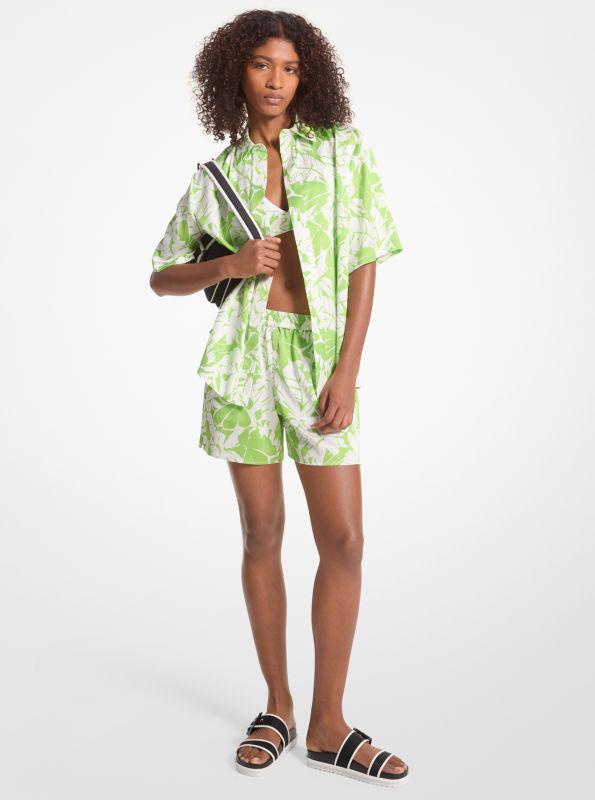 Michael Kors Palm Print Satin Shorts