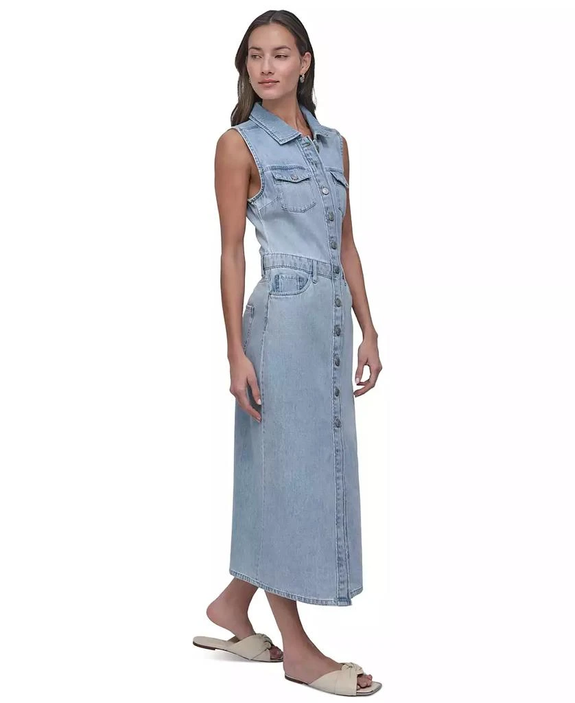 DKNY Women's Button-Front Sleeveless Midi Denim Dress 3