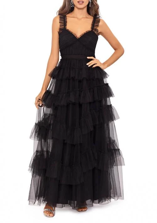 Betsy & Adam Adam Sleeveless Tiered Tulle Gown 1