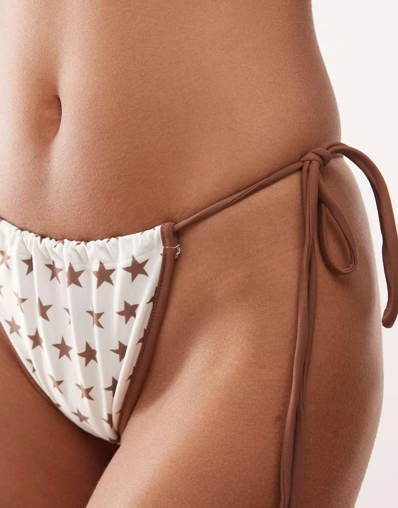 Motel Motel leyna star print tie-side bikini bottoms in white and brown 2