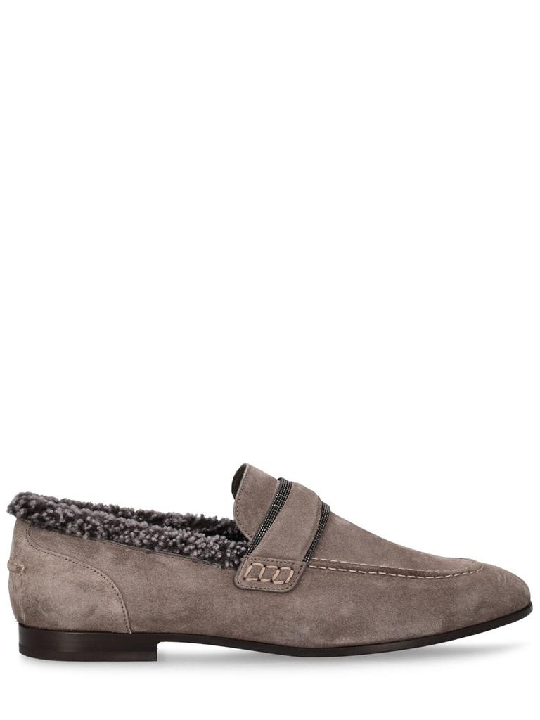 BRUNELLO CUCINELLI 10mm Suede & Shearling Loafers