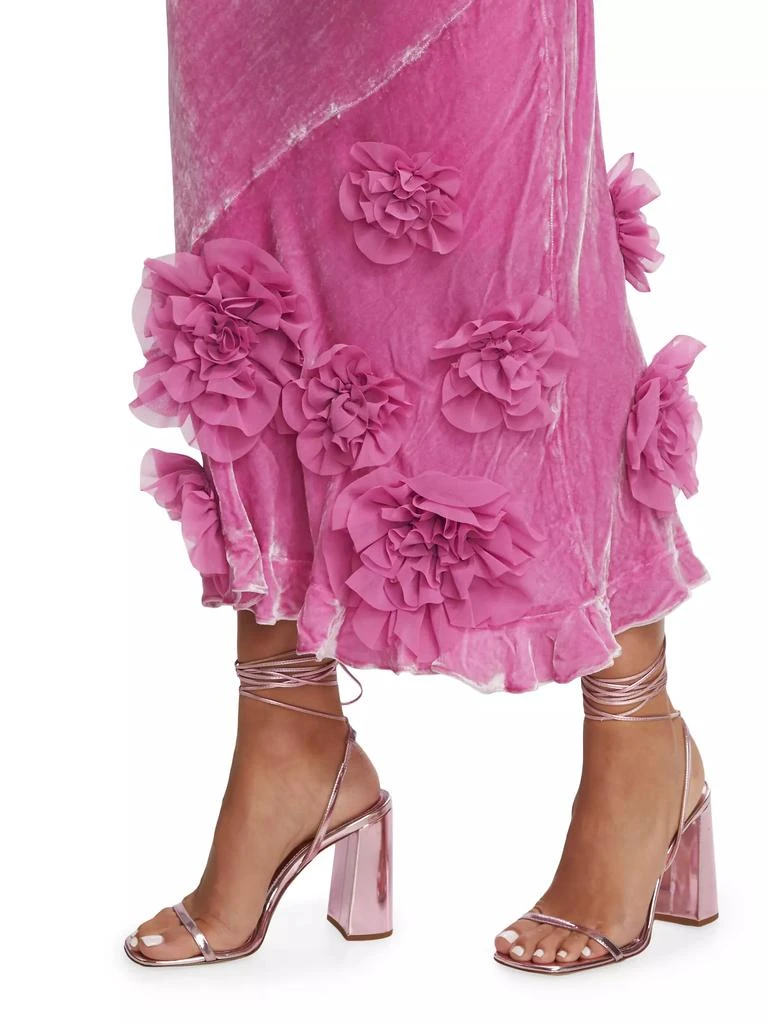 Saloni Asher Draped Floral Velvet Midi-Dress 6