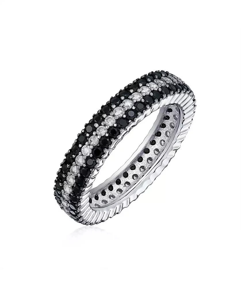 Bling Jewelry Pave Cubic Zirconia 3 Row Stripe CZ Statement Black 
White Eternity Band Ring .925 Sterling Silver 2