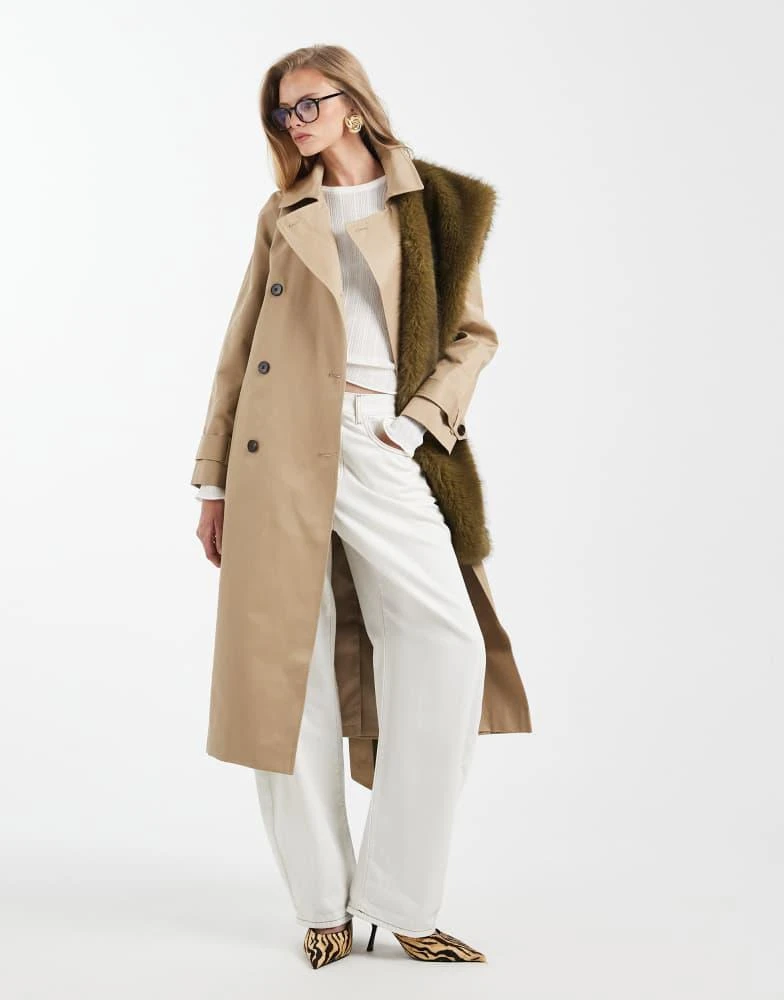 ASOS ASOS DESIGN longline trench coat with cotton and water repellent finish in stone
