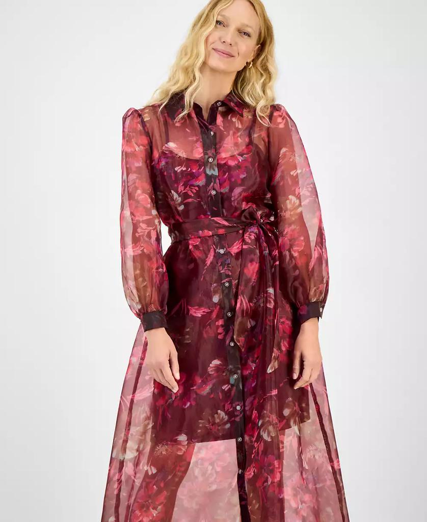 julia jordan Women's Printed Button-Front Long-Sleeve Gown