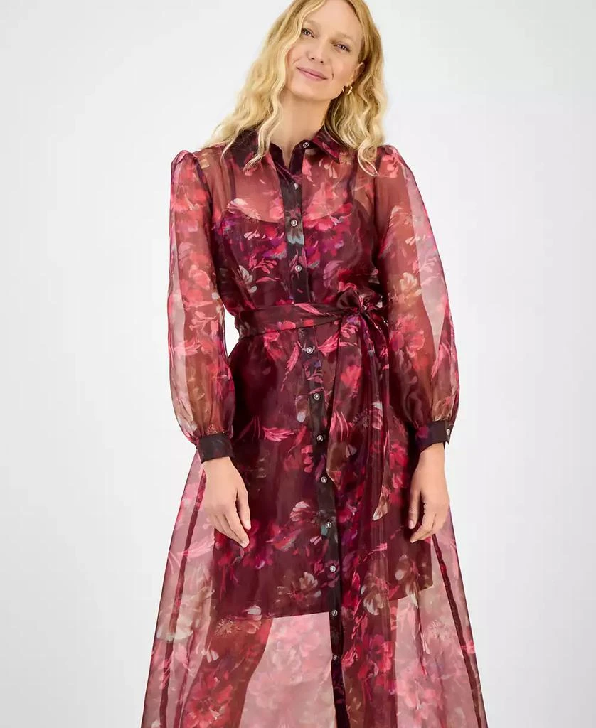 julia jordan Women's Printed Button-Front Long-Sleeve Gown 2
