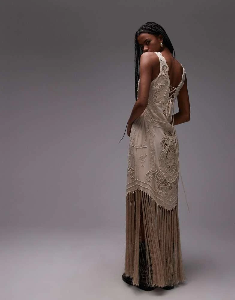 ASOS ASOS DESIGN embroidered cut work maxi dress with fringing in cream -  Dresses & Skirts - Free Shipping - BeyondStyle