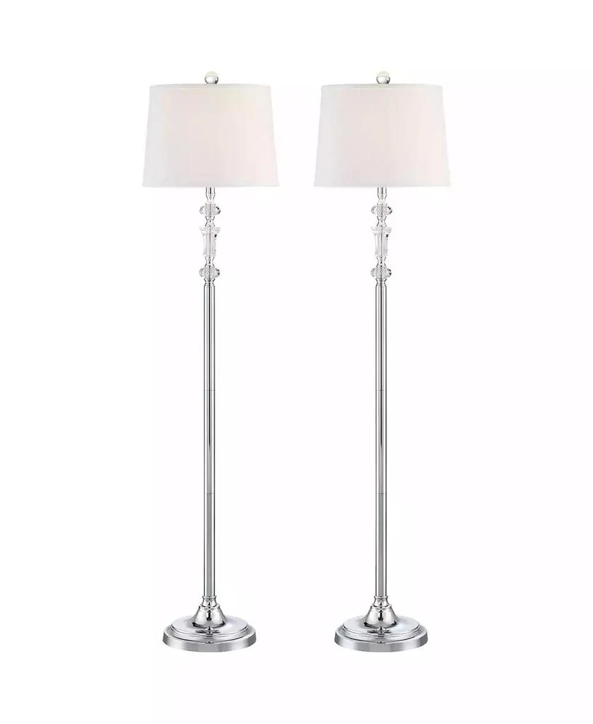 360 Lighting Montrose Glam Standing Floor Lamps 61" Tall Set of 2 Polished Steel Silver Crystal Glass White Fabric Drum Shade Decor for Living Room Reading House Bedroom Office