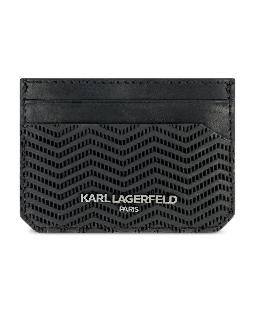 Karl Lagerfeld Paris STAMPED LEATHER FLAT CARD CASE WITH METAL LOGO BIT