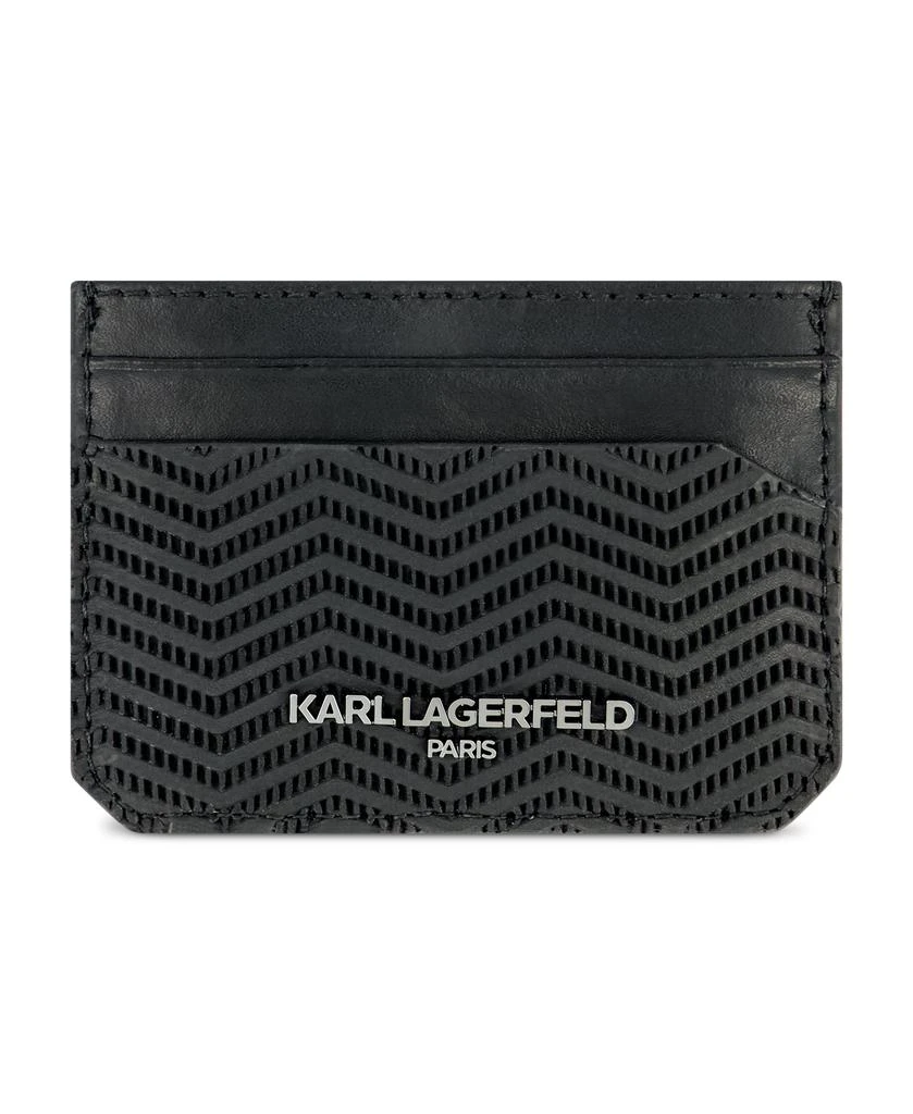 Karl Lagerfeld Paris STAMPED LEATHER FLAT CARD CASE WITH METAL LOGO BIT 1