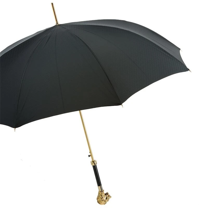 PASOTTI Pasotti - Black Umbrella with Gold Lion Handle 6