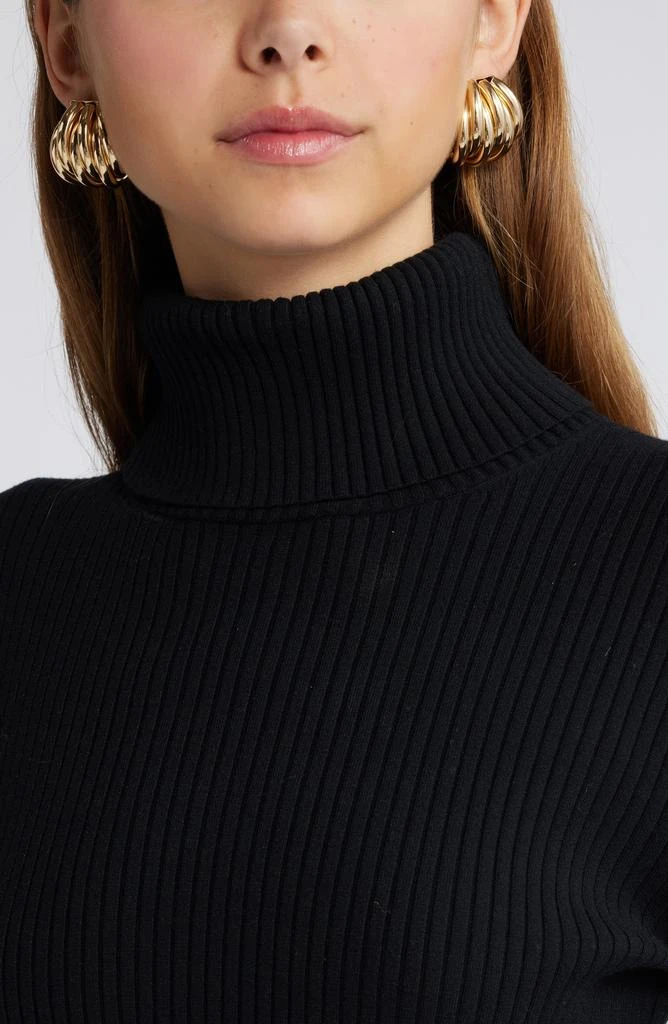 Open Edit Rib Long Sleeve Turtleneck Sweater Dress 5