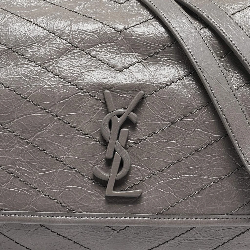 Yves Saint Laurent Saint Laurent Grey Crinkled Leather Large Niki Shoulder Bag 5