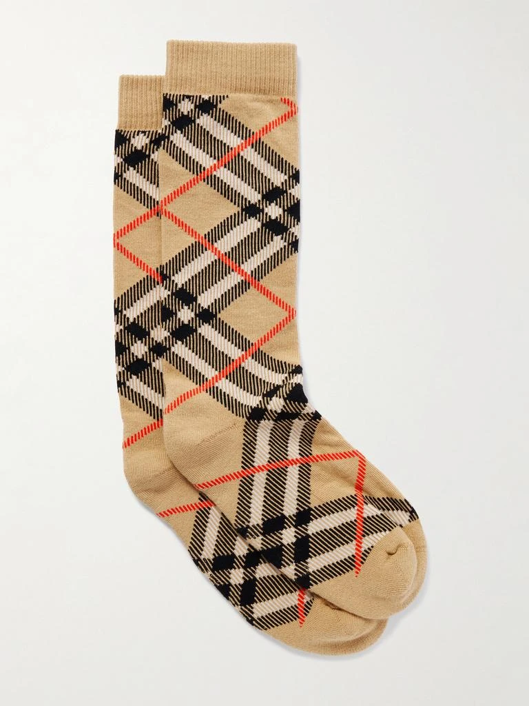 Burberry Checked Cotton-blend Socks - Beige