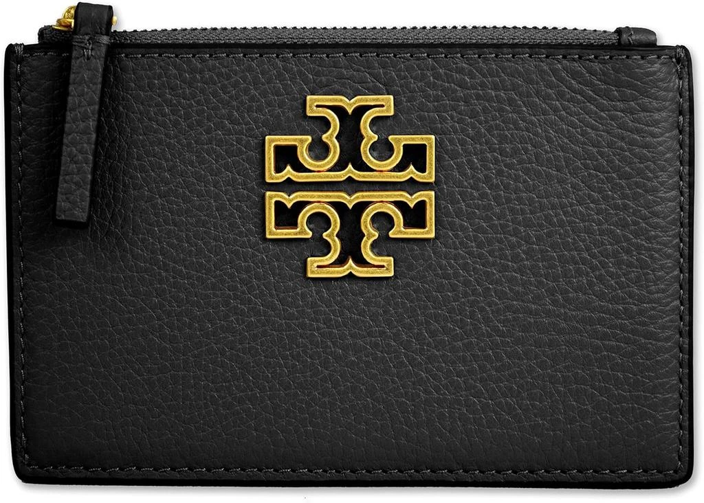 Tory Burch Tory Burch Womens 141006 Pebbled Leather Britten Zip Card Case Wallet, (001 Black) 2