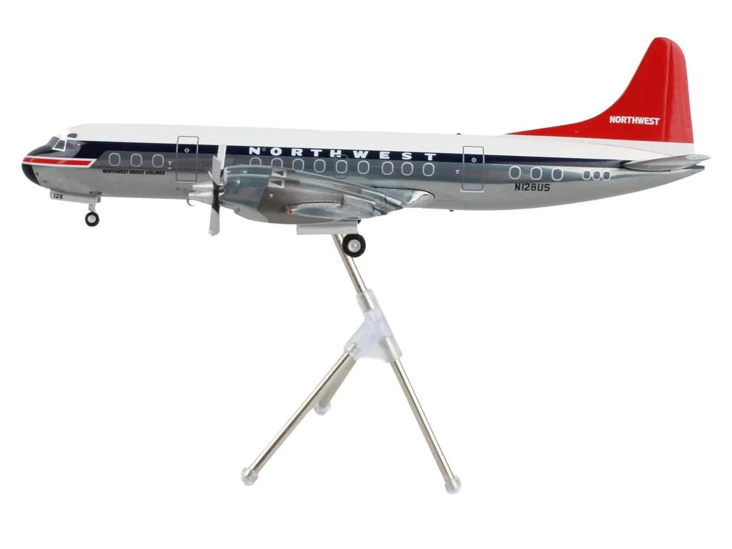 GeminiJets Lockheed L-188 Electra Northwest Orient N128US White Gray Blue Stripes Red Tail  1/200 Diecast Model 2