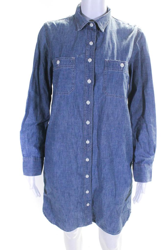 J. Crew J Crew Womens Long Sleeve Denim Mini Button Up Shirt Dress Blue