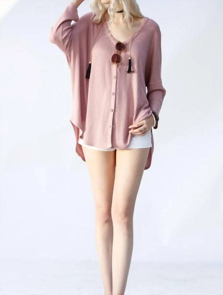 My Story Waffle Knit Long Sleeve Top In Pink 4