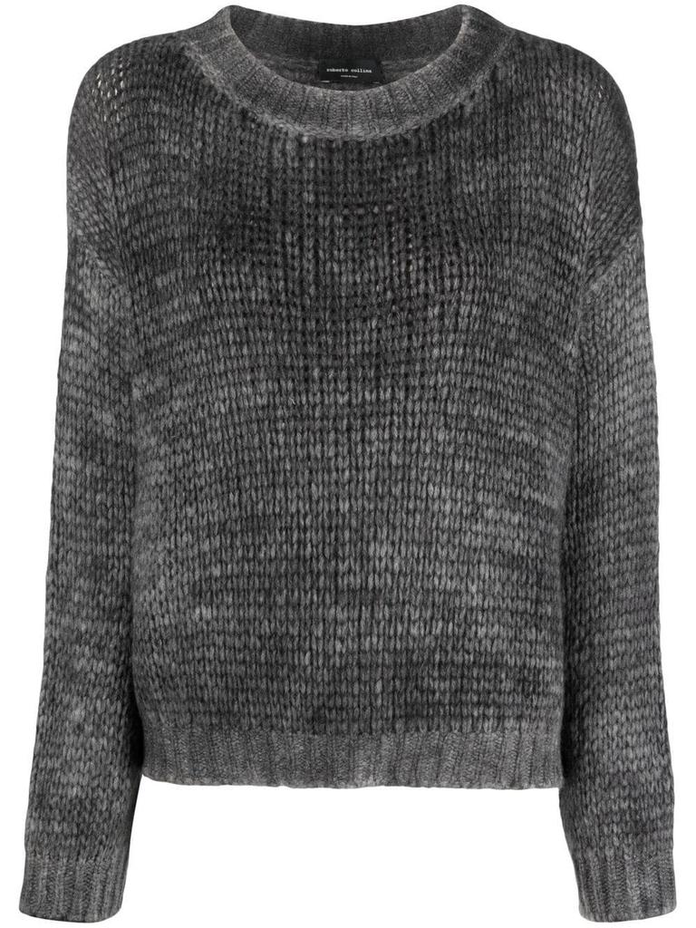 ROBERTO COLLINA faded-effect crew-neck sweater - women -  -  - Grey