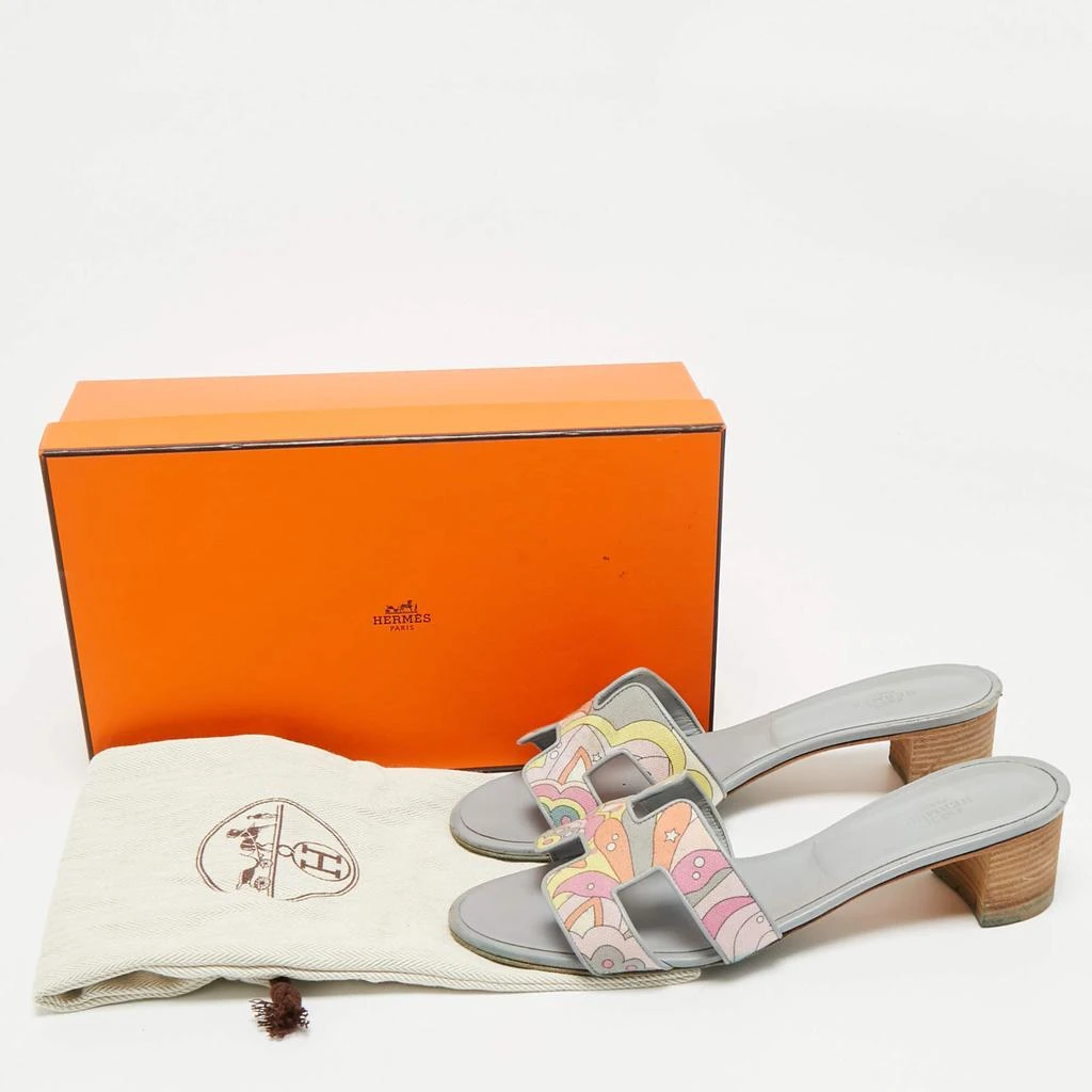 Hermes Hermes Light Blue Printed Canvas and Leather Oasis Sandals Size 39 9