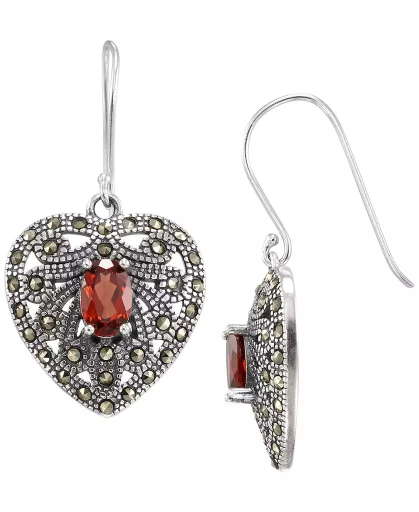 Macy
s Marcasite (0.23 ct. t.w.) and Garnet (1-1/2 ct. t.w.) Drop Earrings in Sterling Silver