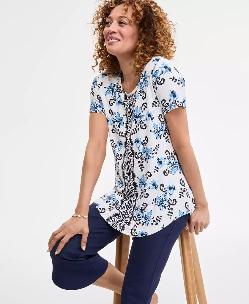 JM Collection Women's Printed Scoop-Neck Short Sleeve Top, Exclusively at Macy's