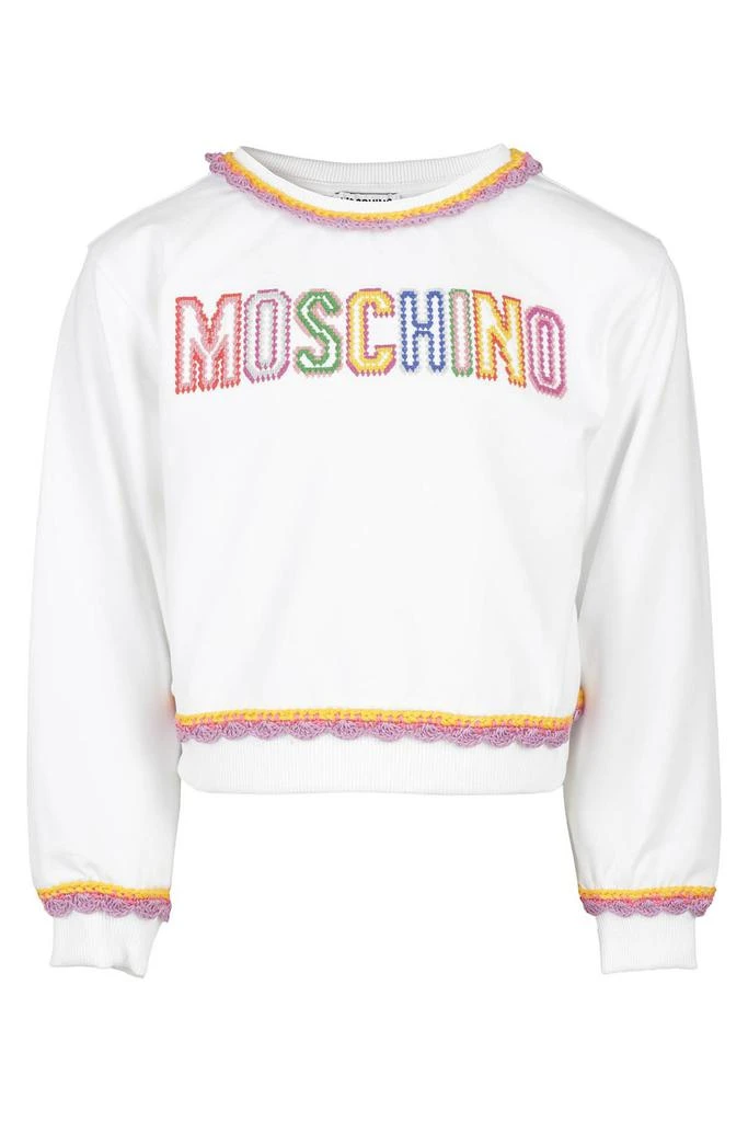 Shop Moschino Kids Logo Embroidered Crewneck Sweatshirt on Sale at