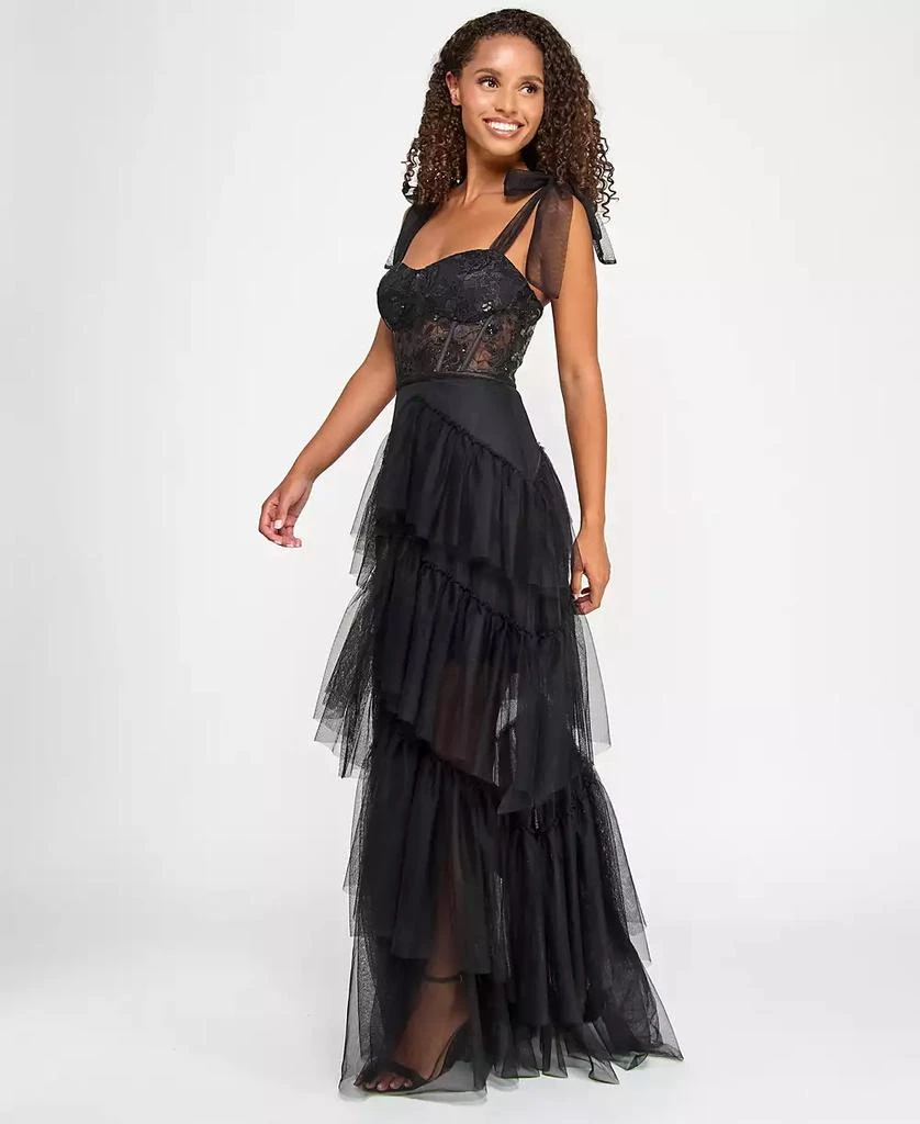 City Studios Juniors' Sequin-Corset Tie Shoulder Layered-Skirt Gown, Created for Macy's 3