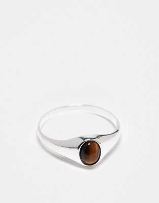 ASOS ASOS DESIGN sterling silver signet ring with semi-precious tigers eye stone in silver 1