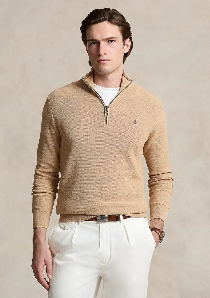 Ralph Lauren Mesh Knit Cotton Quarter Zip Sweater