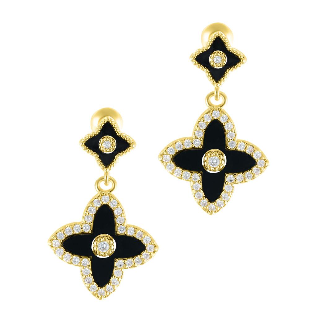 ADORNIA Black Clover Drop Earrings gold