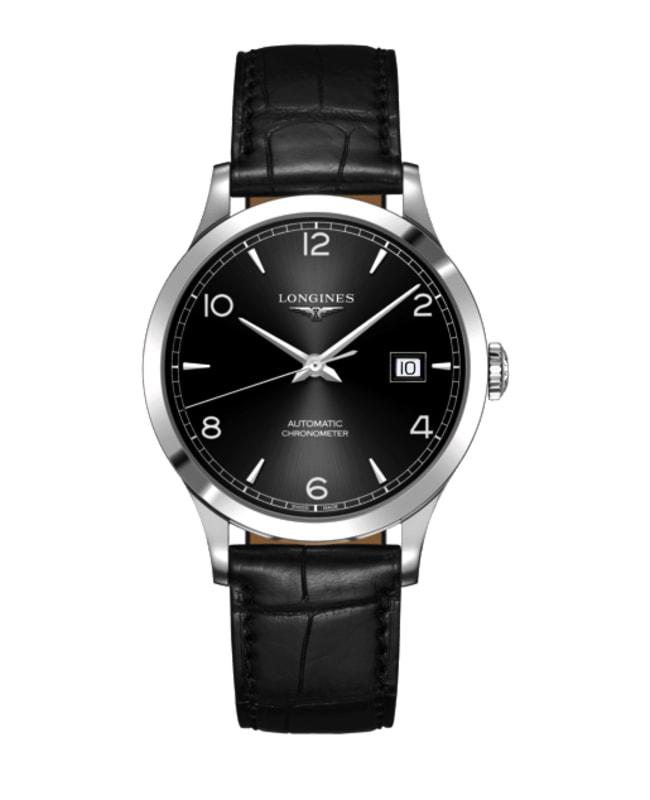 Longines Longines Record Chronometer Automatic Black Dial Leather Strap Men's Watch L2.821.4.56.2