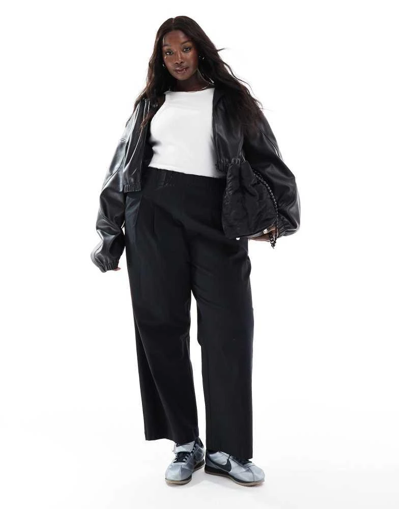 ASOS ASOS DESIGN Curve exaggerated pull on wide leg trouser in washed black 1