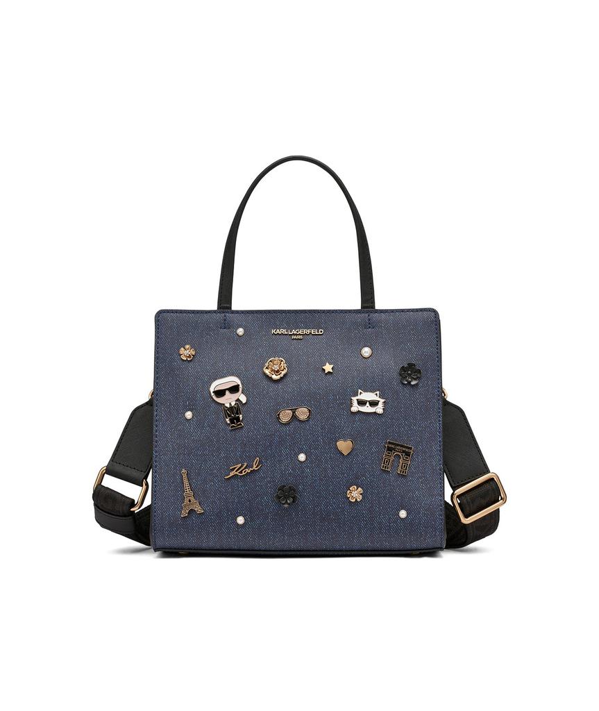 Karl Lagerfeld Paris MAYBELLE DENIM SATCHEL WITH PINS