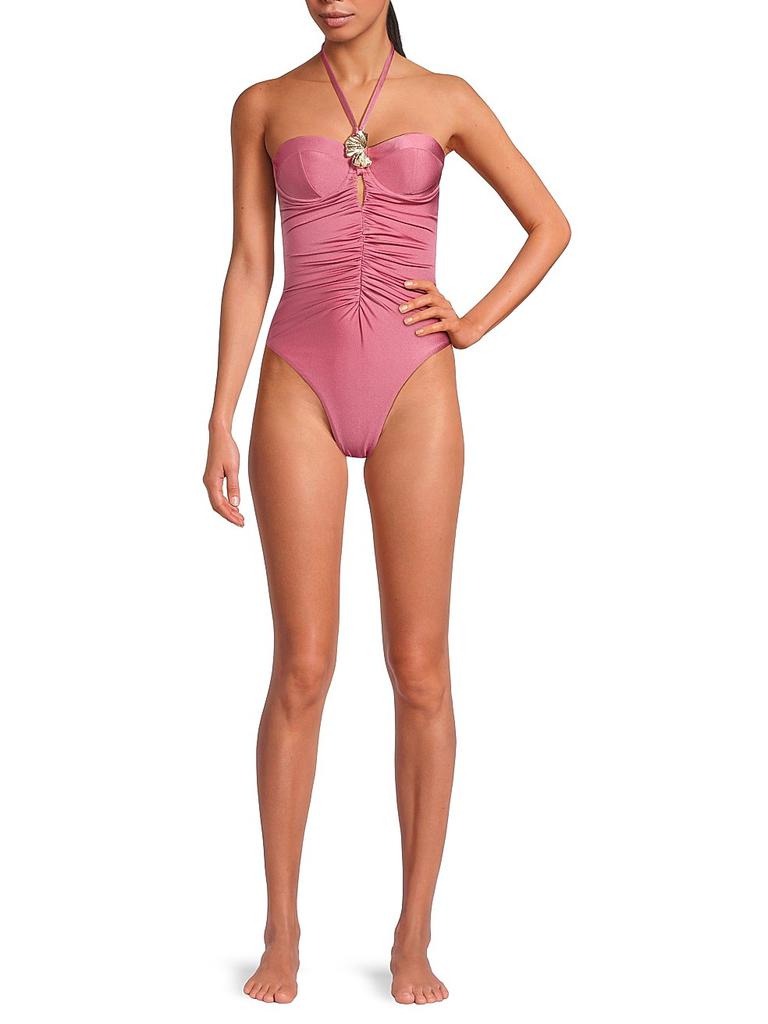 PatBO Seashell Halter One-Piece Swimsuit